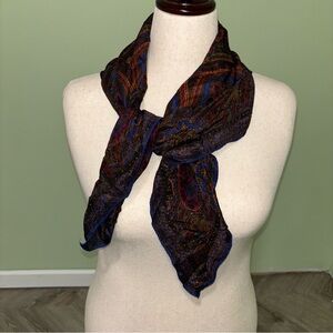 Vintage Unbranded Satin Multicolor Paisley Square Scarf Boho 30”x31”